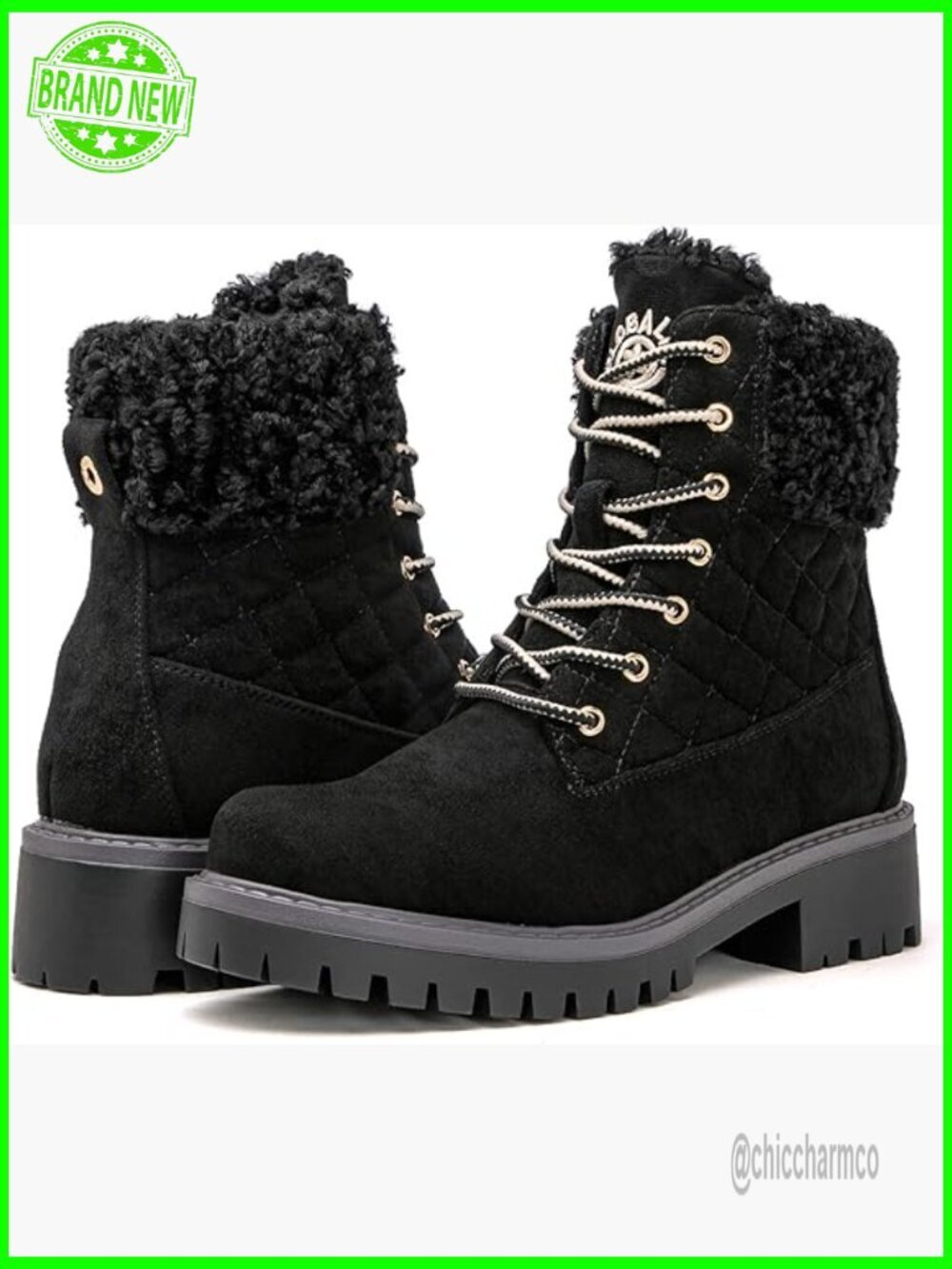 Quilted Ankle Boots Fleece Lined Warm Winter Booties Lace Up Block Heel Non Slip
